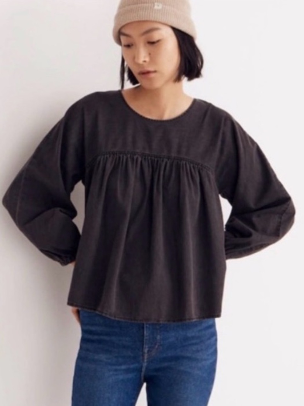 NWT MADEWELL DENIM SHIRRED SWING TOP IN LUNAR WASH SIZE SMALL